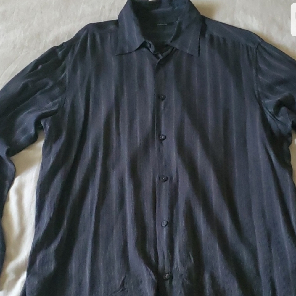 Claiborne Black and White Striped Long Sleeve Button Down Shirt